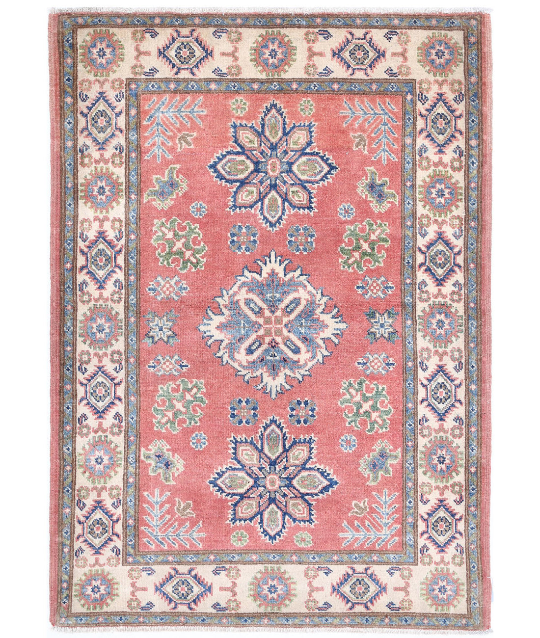 Kazak 3'3'' X 4'9'' Hand-Knotted Wool Rug 3'3'' x 4'9'' (98 X 143) / Red / Ivory