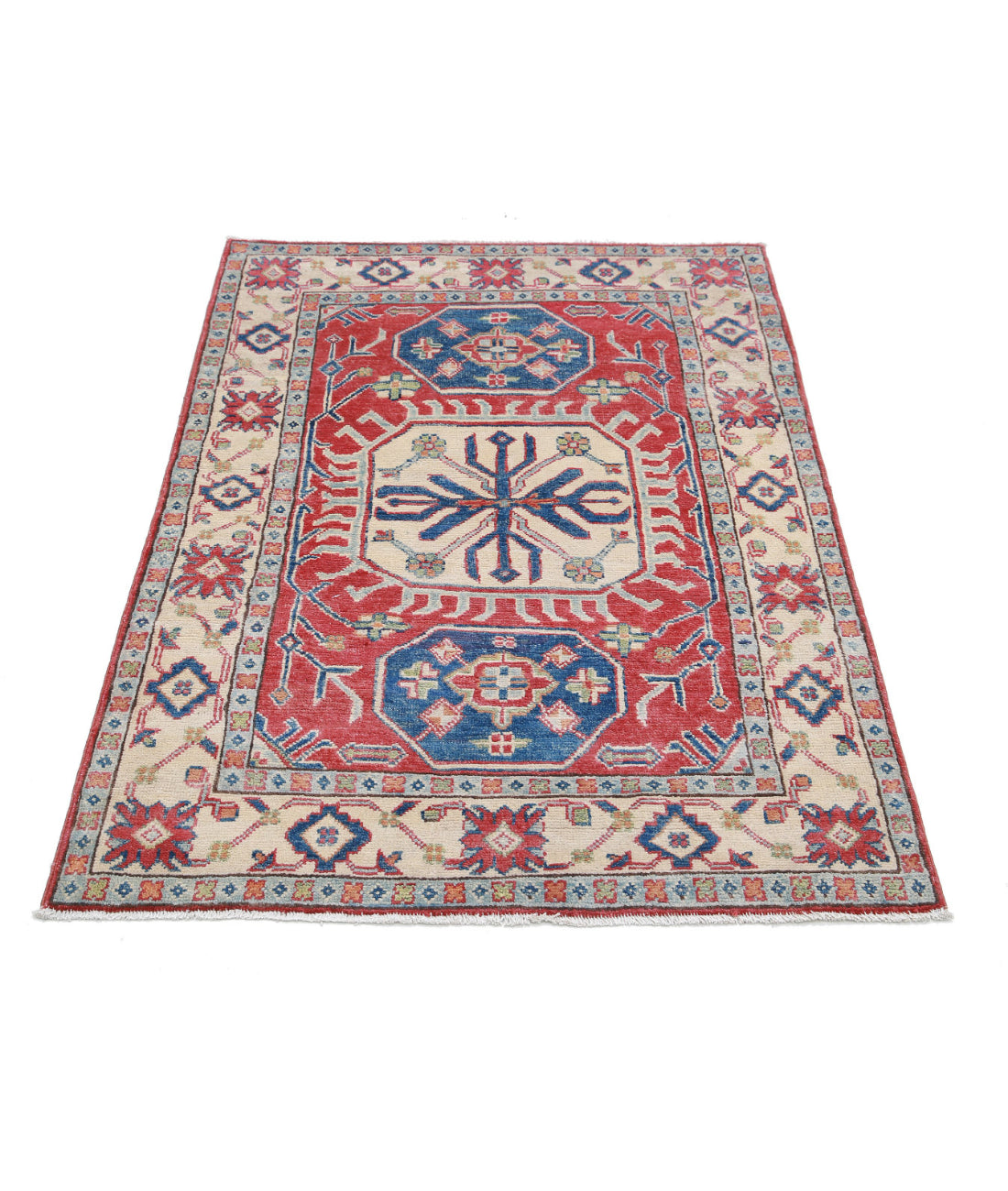 Kazak 3'3'' X 5'0'' Hand-Knotted Wool Rug 3'3'' x 5'0'' (98 X 150) / Red / Ivory