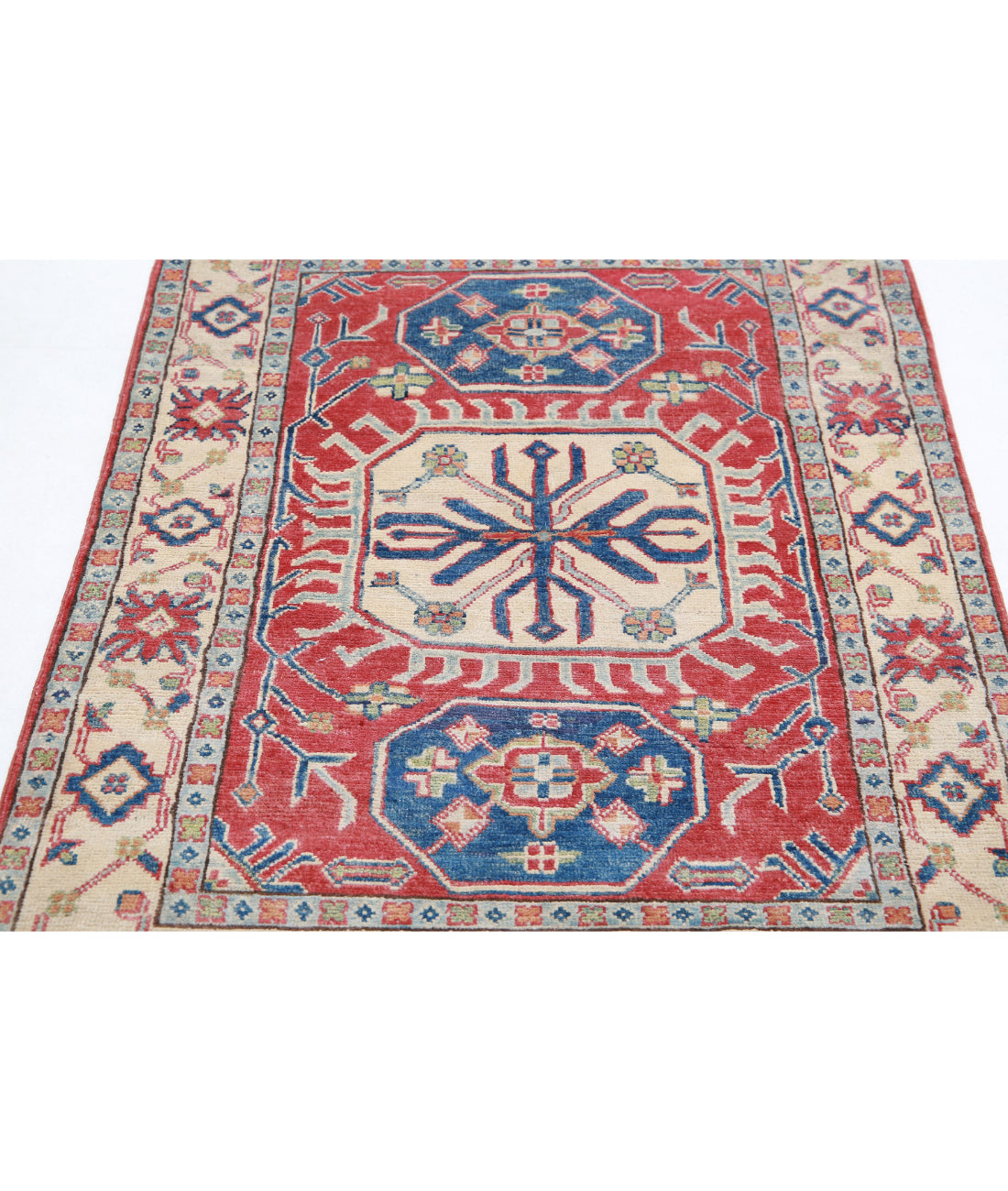 Kazak 3'3'' X 5'0'' Hand-Knotted Wool Rug 3'3'' x 5'0'' (98 X 150) / Red / Ivory