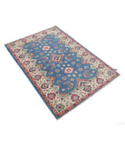 Kazak 3'3'' X 4'9'' Hand-Knotted Wool Rug 3'3'' x 4'9'' (98 X 143) / Blue / Ivory