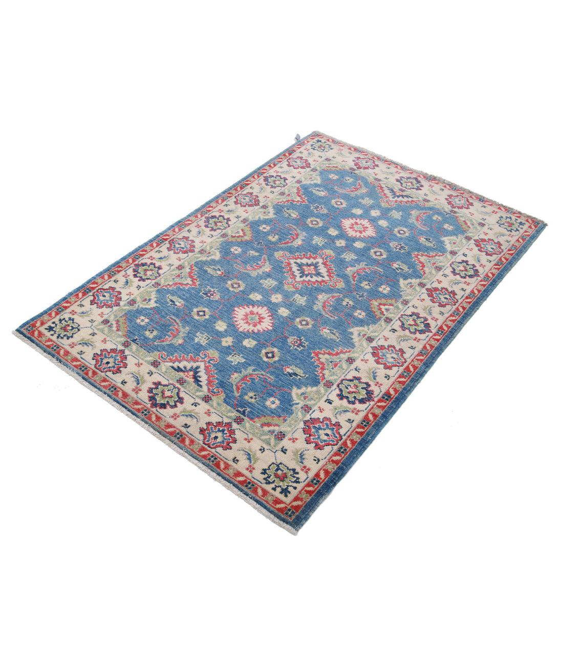 Kazak 3'3'' X 4'9'' Hand-Knotted Wool Rug 3'3'' x 4'9'' (98 X 143) / Blue / Ivory