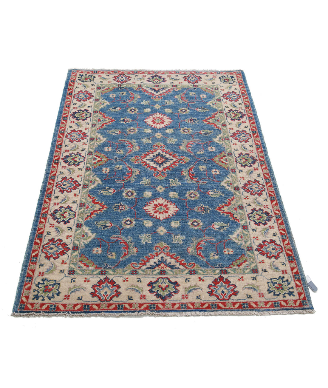 Kazak 3'3'' X 4'9'' Hand-Knotted Wool Rug 3'3'' x 4'9'' (98 X 143) / Blue / Ivory