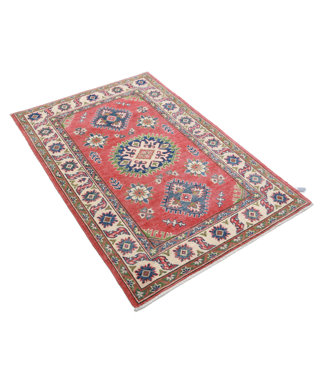 Kazak 3'3'' X 4'10'' Hand-Knotted Wool Rug 3'3'' x 4'10'' (98 X 145) / Red / Ivory