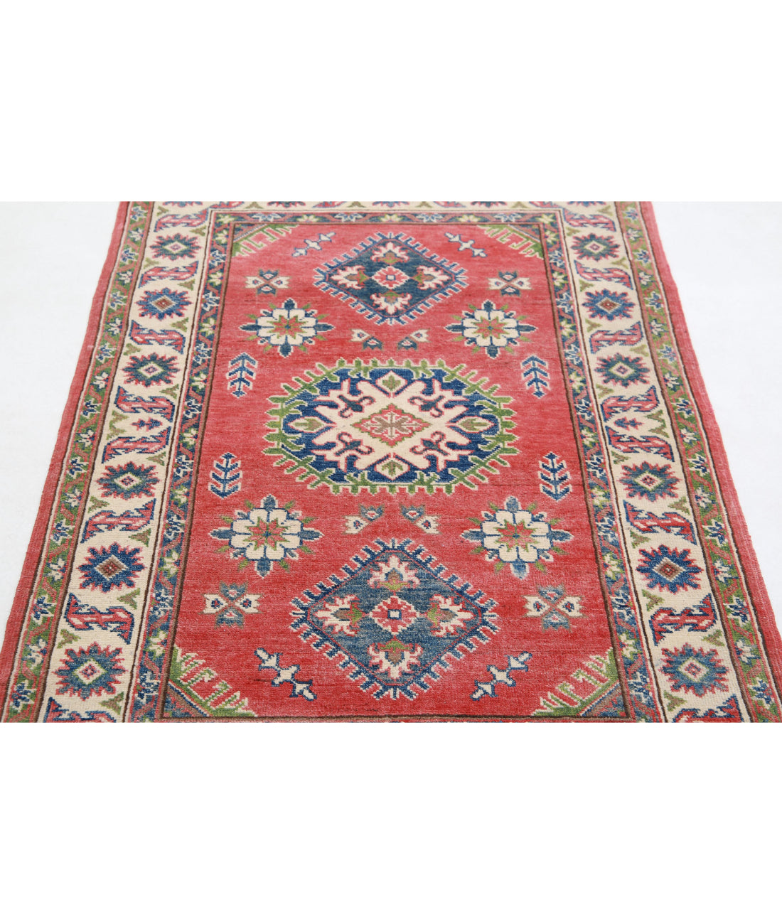 Kazak 3'3'' X 4'10'' Hand-Knotted Wool Rug 3'3'' x 4'10'' (98 X 145) / Red / Ivory