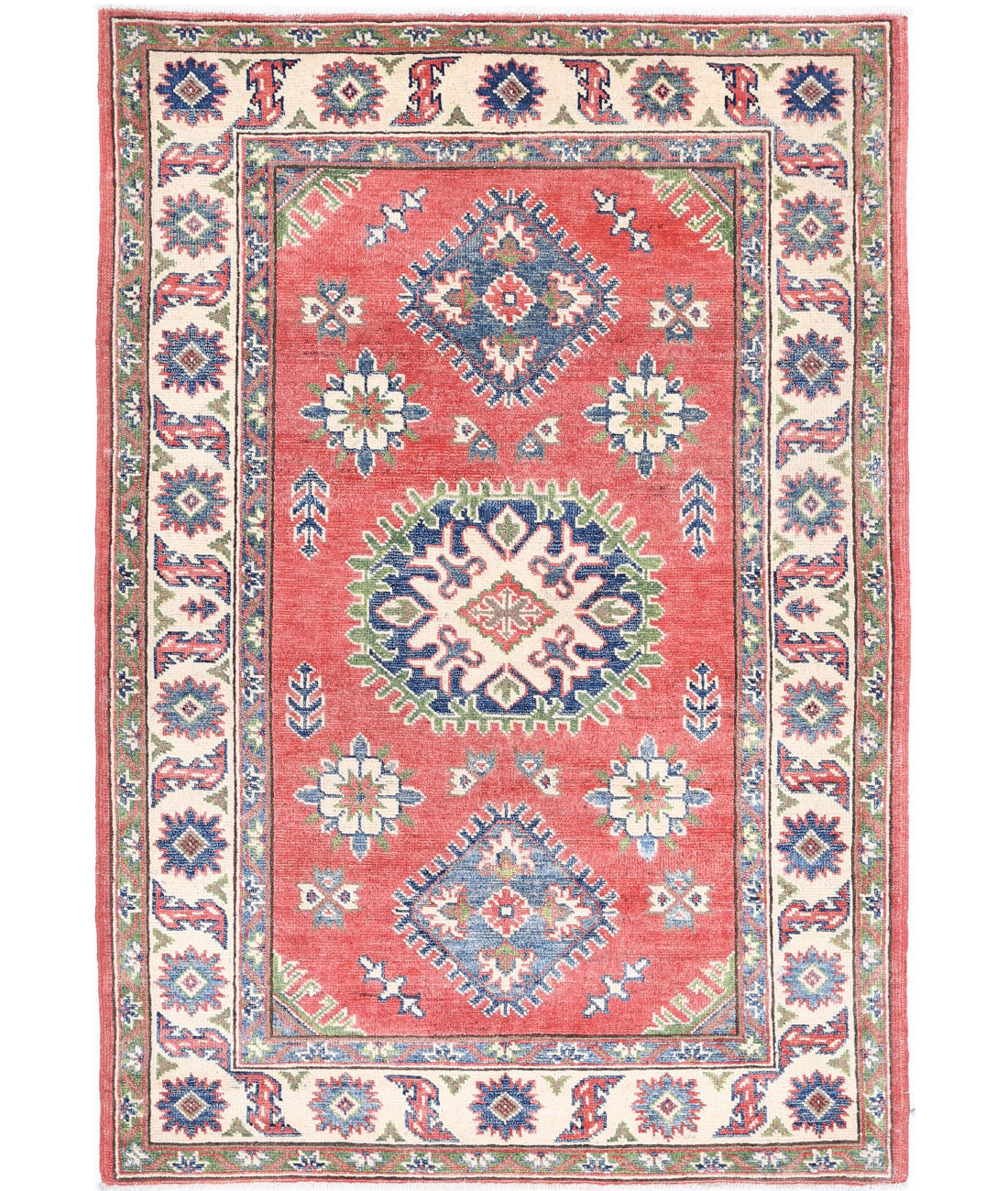 Kazak 3'3'' X 4'10'' Hand-Knotted Wool Rug 3'3'' x 4'10'' (98 X 145) / Red / Ivory