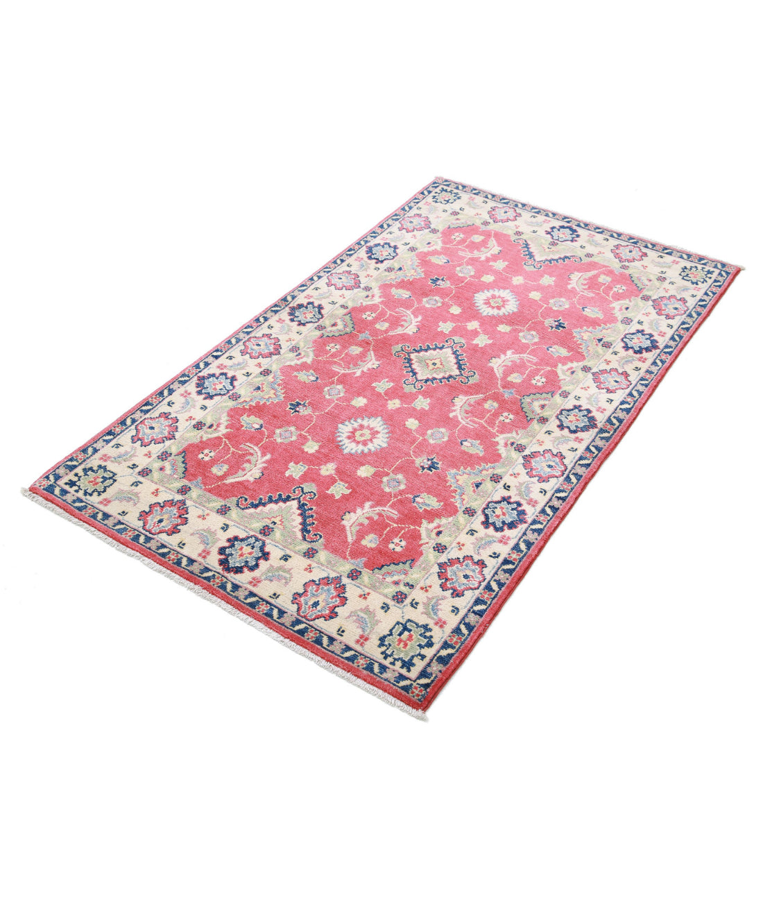 Kazak 3'1'' X 5'2'' Hand-Knotted Wool Rug 3'1'' x 5'2'' (93 X 155) / Red / Ivory