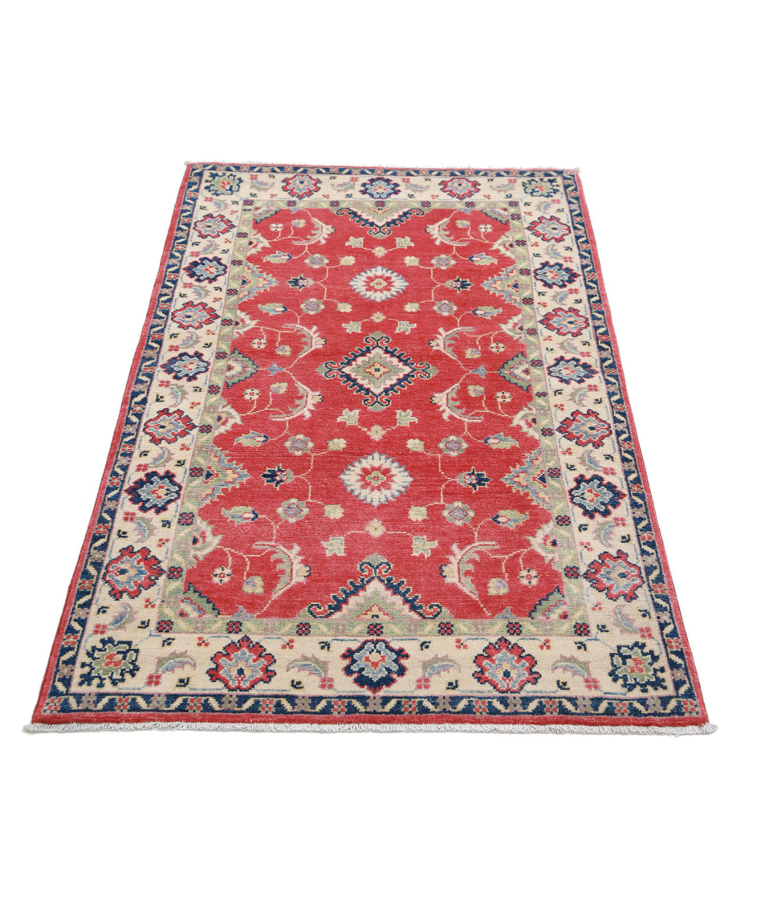 Kazak 3'1'' X 5'2'' Hand-Knotted Wool Rug 3'1'' x 5'2'' (93 X 155) / Red / Ivory