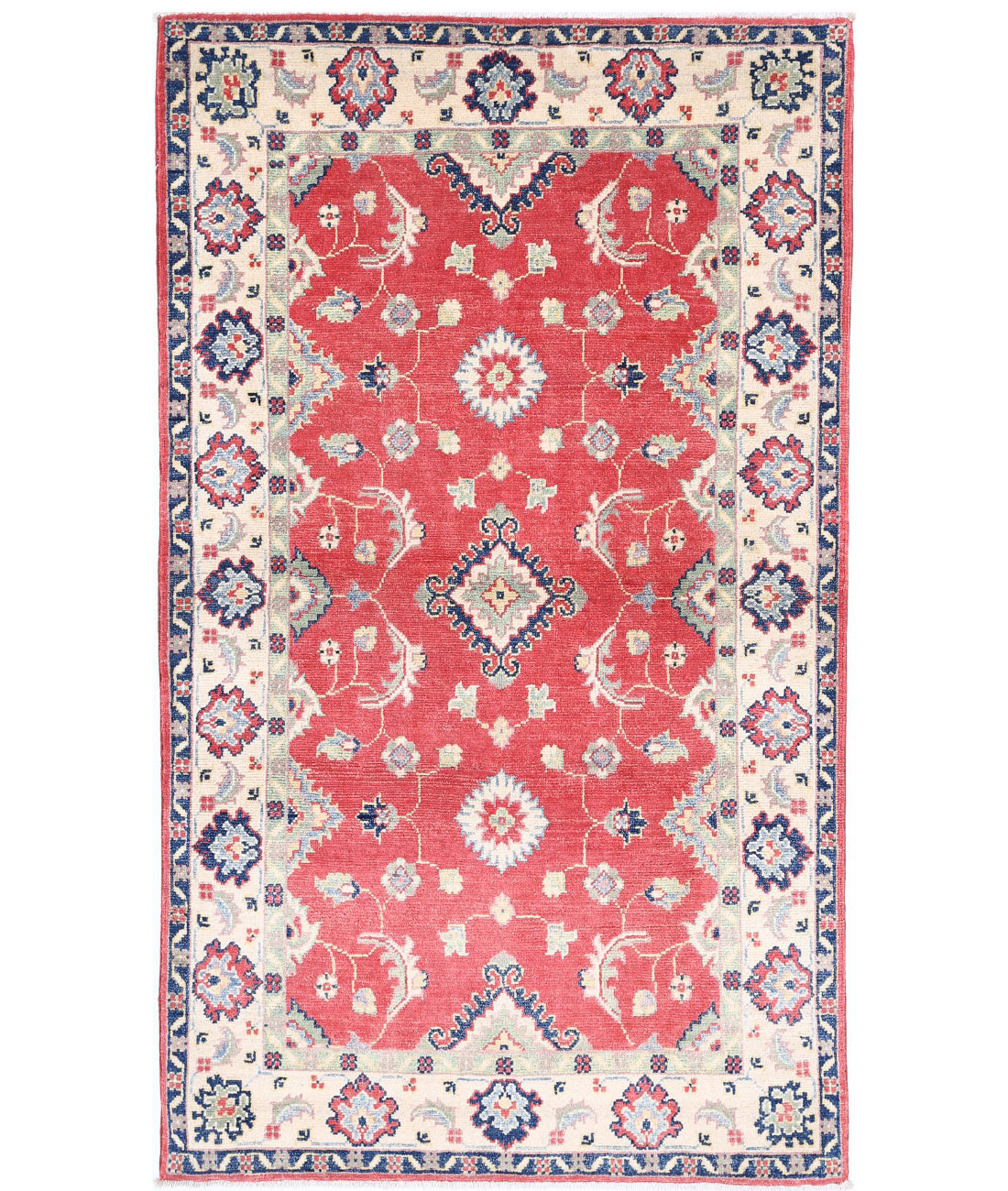 Kazak 3'1'' X 5'2'' Hand-Knotted Wool Rug 3'1'' x 5'2'' (93 X 155) / Red / Ivory