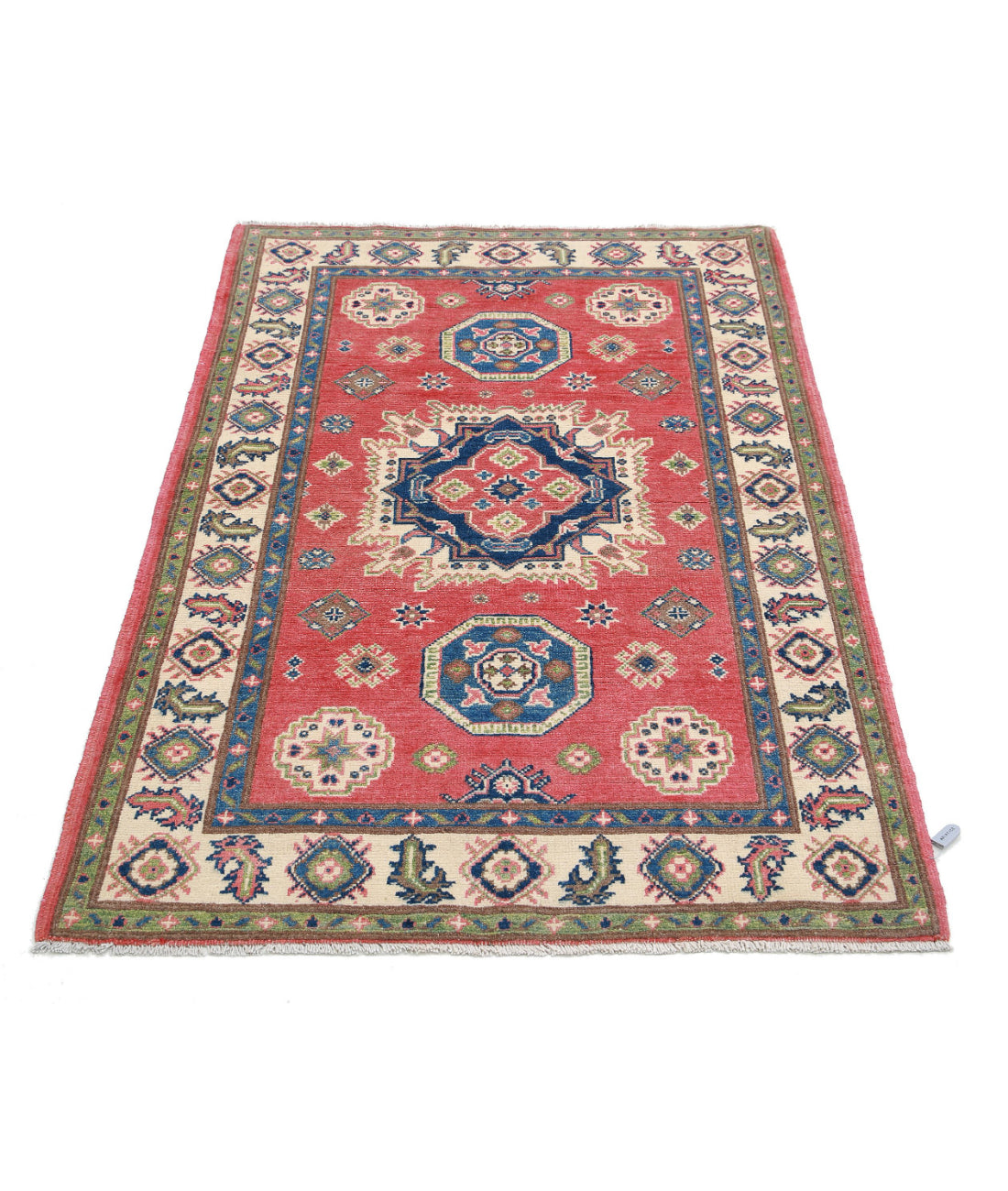 Kazak 3'3'' X 4'10'' Hand-Knotted Wool Rug 3'3'' x 4'10'' (98 X 145) / Red / Ivory