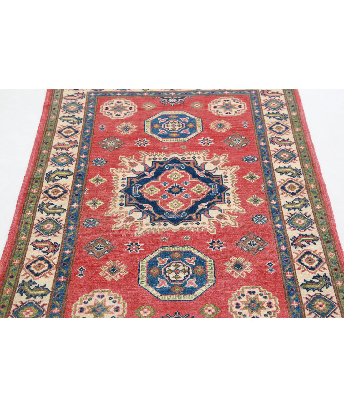 Kazak 3'3'' X 4'10'' Hand-Knotted Wool Rug 3'3'' x 4'10'' (98 X 145) / Red / Ivory