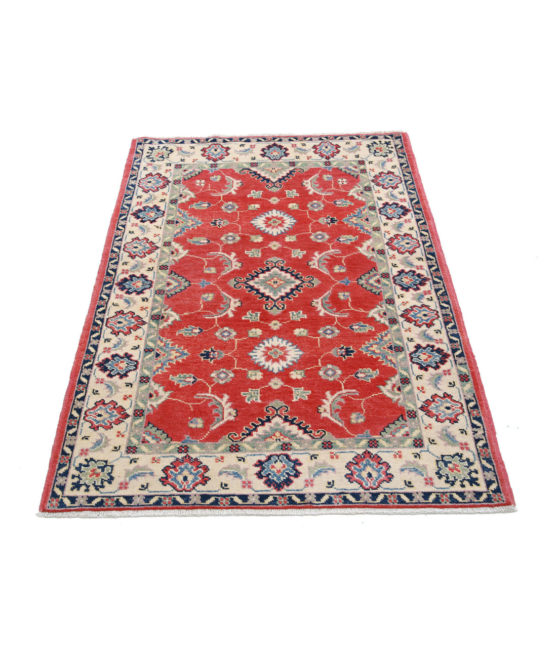 Kazak 3'2'' X 4'7'' Hand-Knotted Wool Rug 3'2'' x 4'7'' (95 X 138) / Red / Ivory