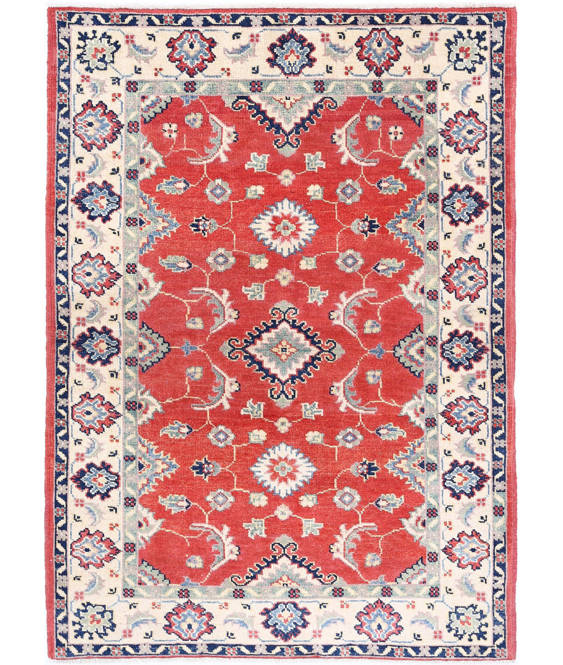 Kazak 3'2'' X 4'7'' Hand-Knotted Wool Rug 3'2'' x 4'7'' (95 X 138) / Red / Ivory