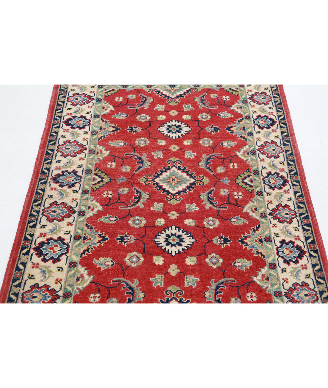 Kazak 3'0'' X 4'8'' Hand-Knotted Wool Rug 3'0'' x 4'8'' (90 X 140) / Red / Ivory