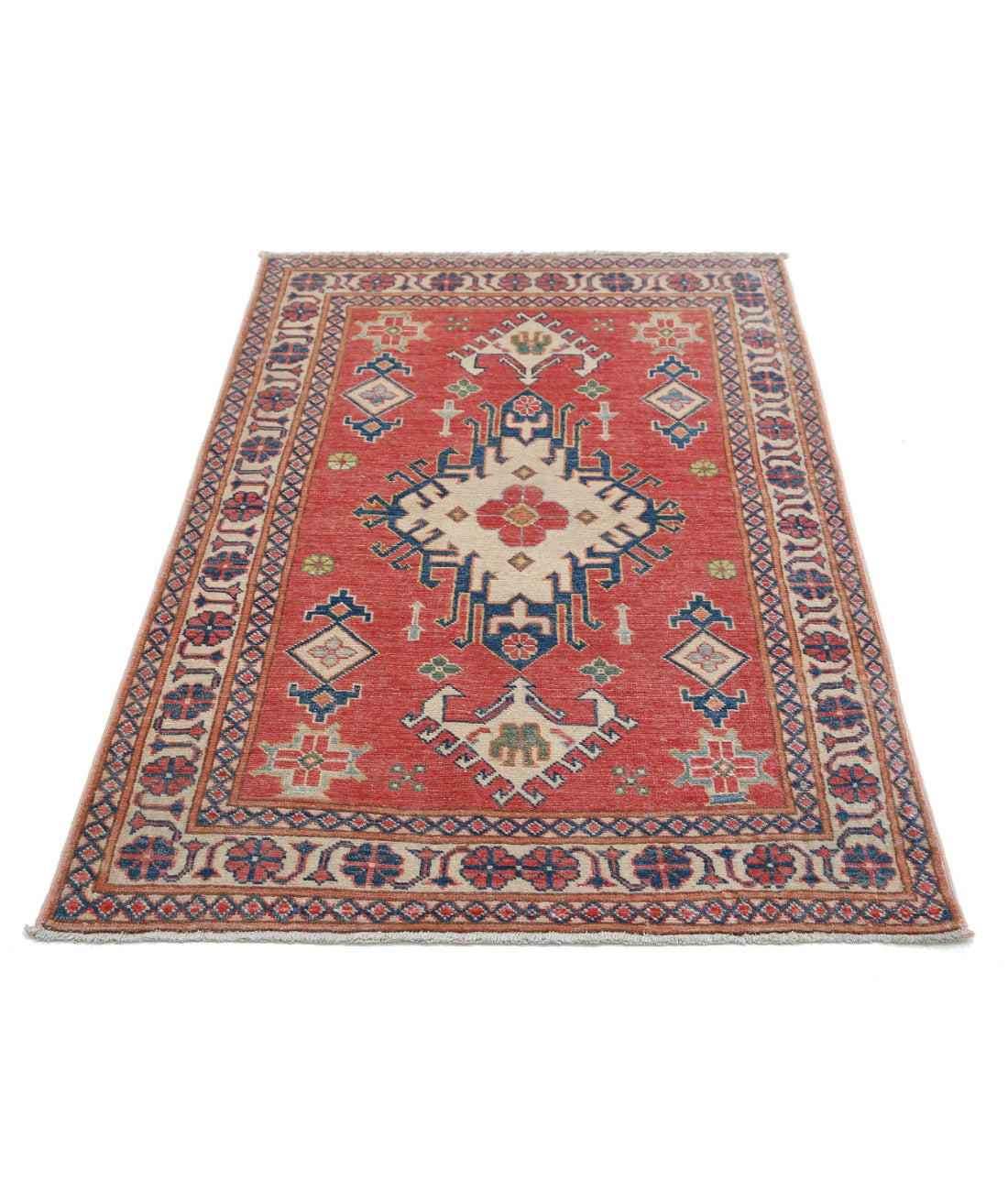 Kazak 3'2'' X 4'8'' Hand-Knotted Wool Rug 3'2'' x 4'8'' (95 X 140) / Red / Ivory