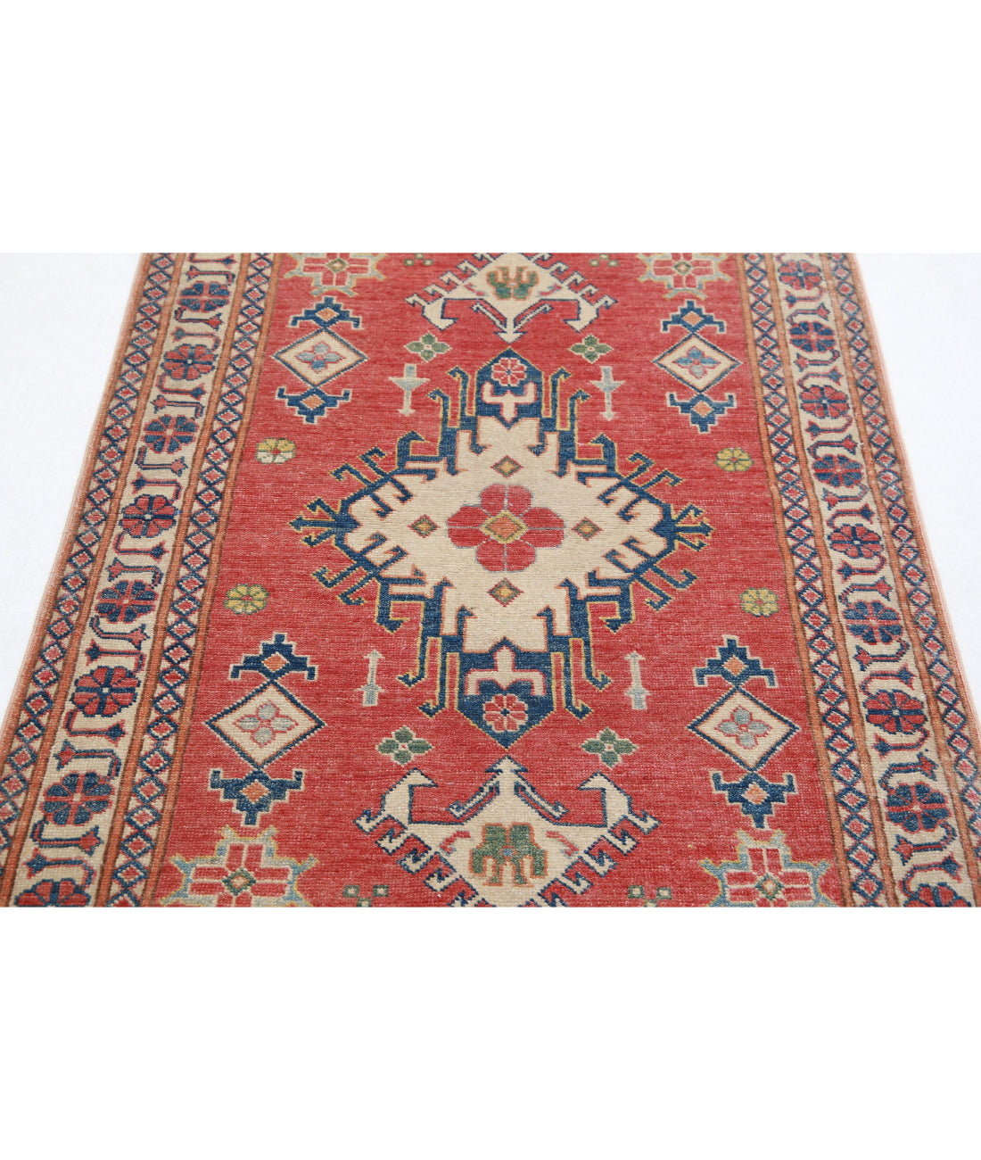 Kazak 3'2'' X 4'8'' Hand-Knotted Wool Rug 3'2'' x 4'8'' (95 X 140) / Red / Ivory