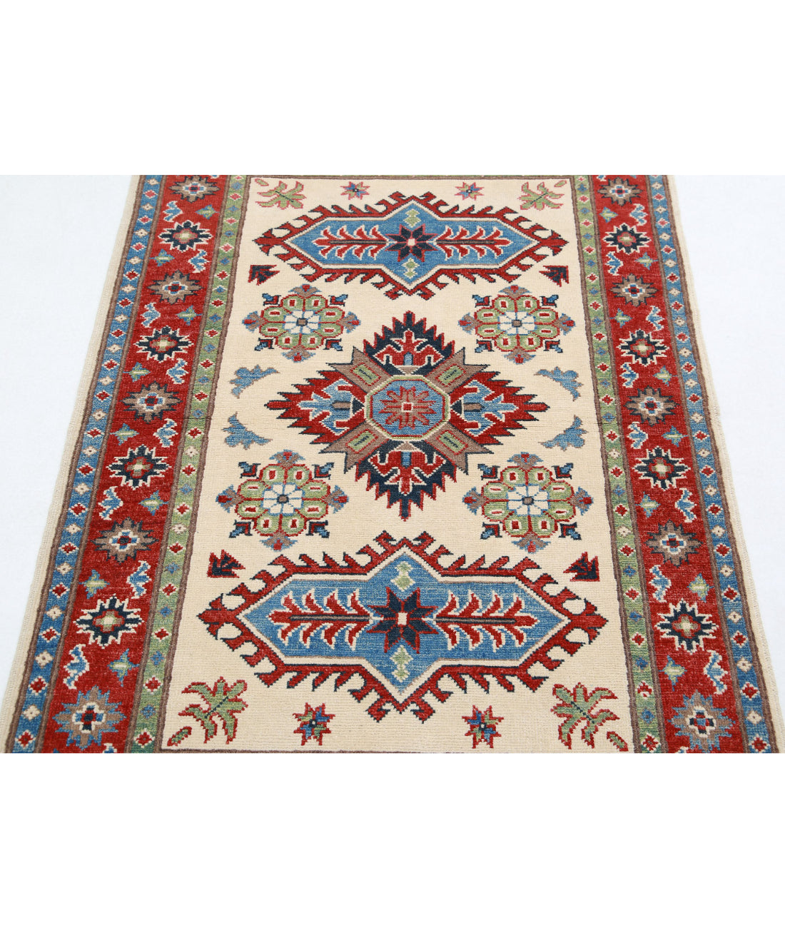 Kazak 3'4'' X 4'10'' Hand-Knotted Wool Rug 3'4'' x 4'10'' (100 X 145) / Ivory / Red