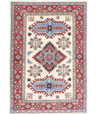 Kazak 3'4'' X 4'10'' Hand-Knotted Wool Rug 3'4'' x 4'10'' (100 X 145) / Ivory / Red