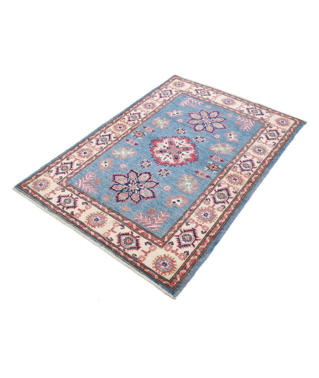 Kazak 3'3'' X 4'9'' Hand-Knotted Wool Rug 3'3'' x 4'9'' (98 X 143) / Blue / Ivory