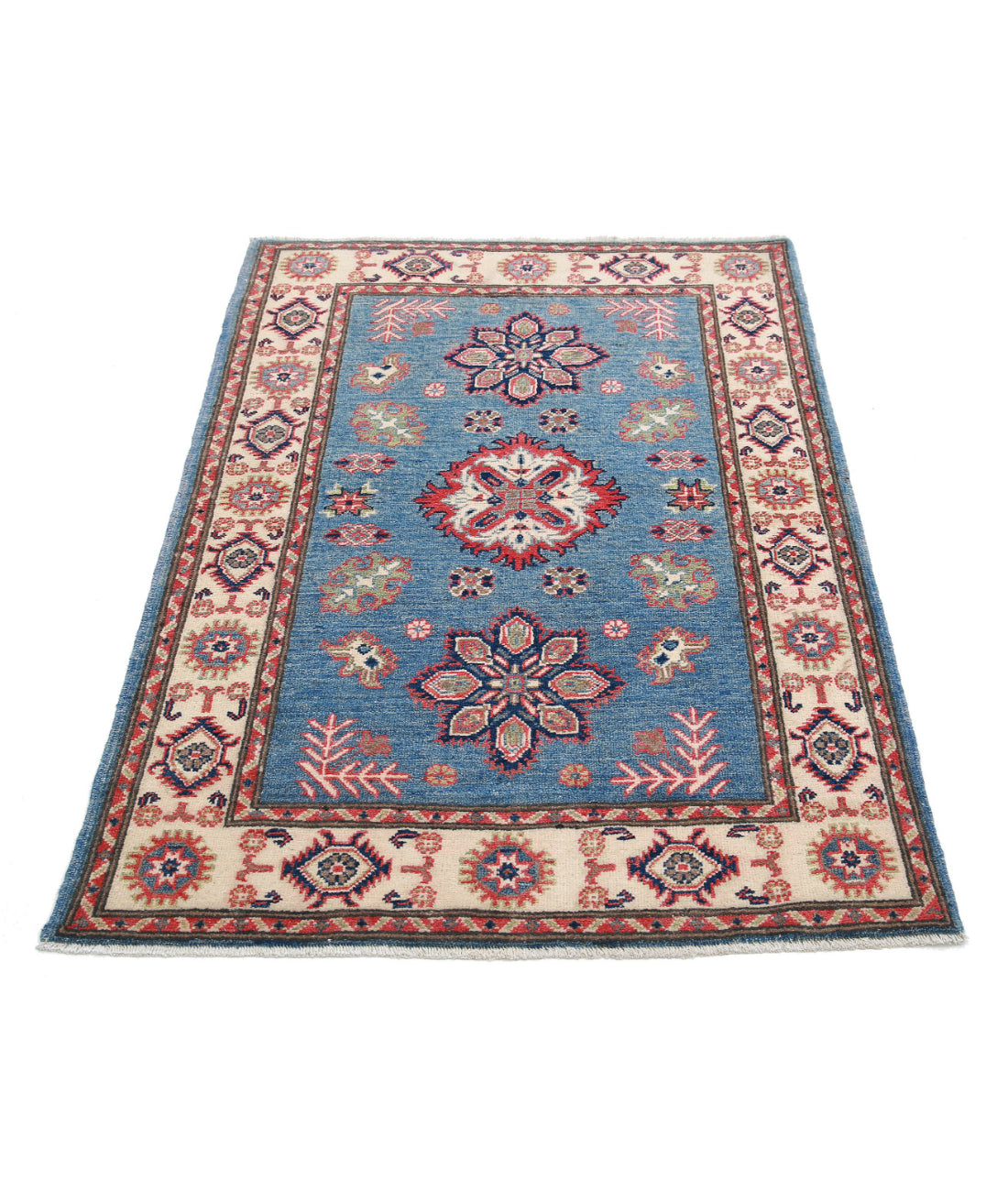 Kazak 3'3'' X 4'9'' Hand-Knotted Wool Rug 3'3'' x 4'9'' (98 X 143) / Blue / Ivory