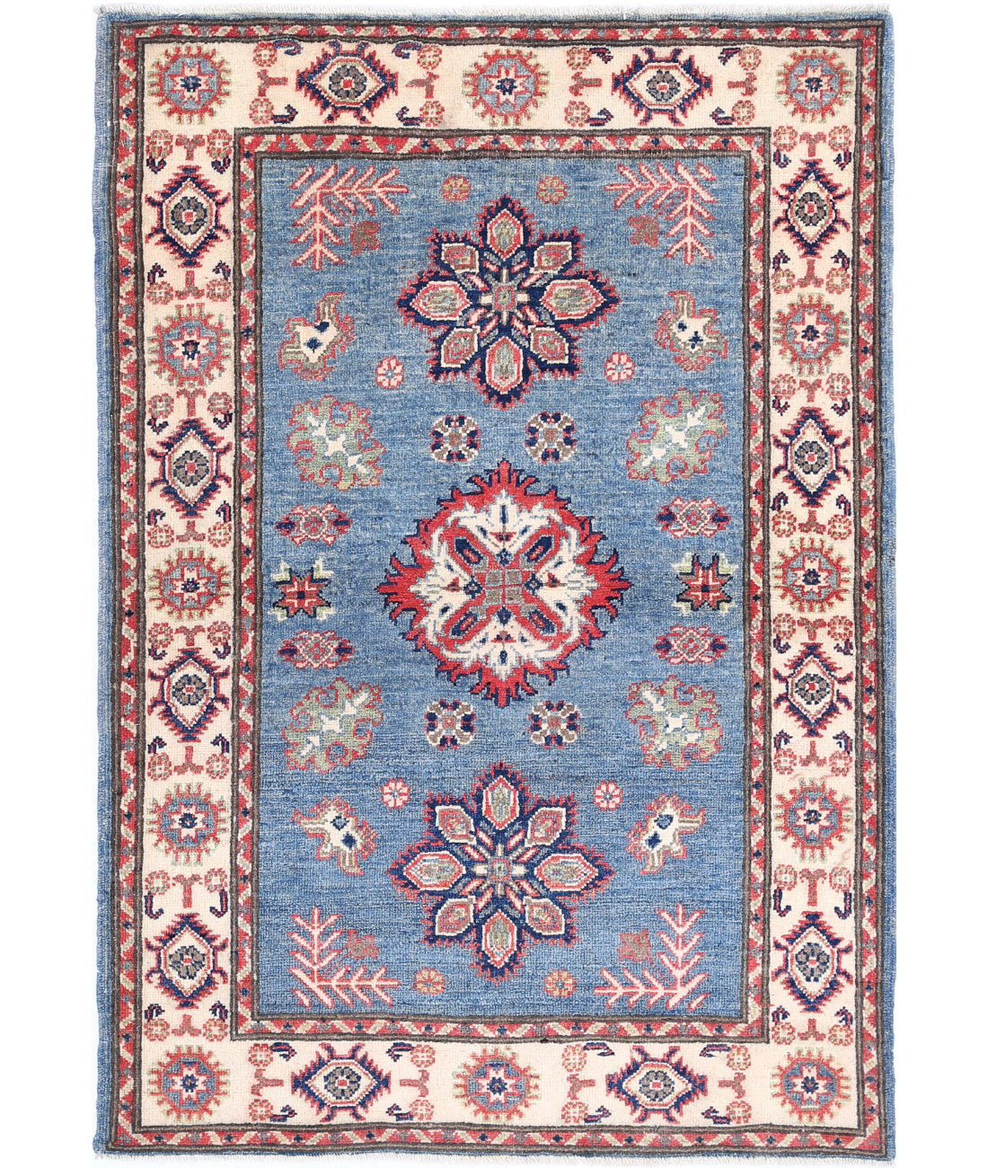 Kazak 3'3'' X 4'9'' Hand-Knotted Wool Rug 3'3'' x 4'9'' (98 X 143) / Blue / Ivory