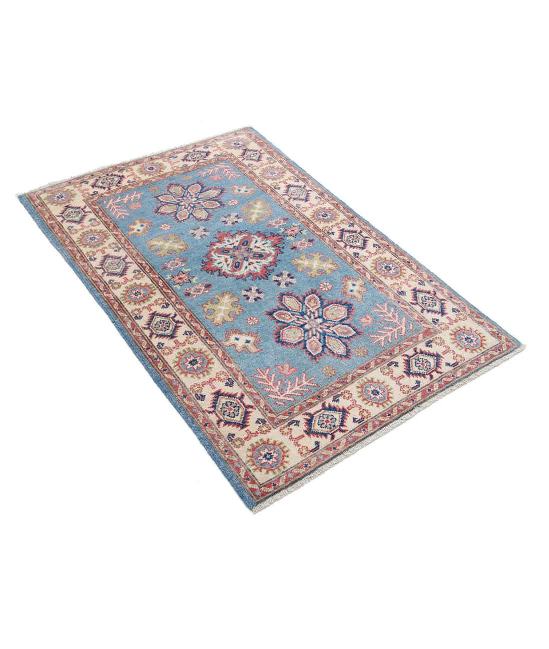 Kazak 2'11'' X 4'8'' Hand-Knotted Wool Rug 2'11'' x 4'8'' (88 X 140) / Blue / Ivory