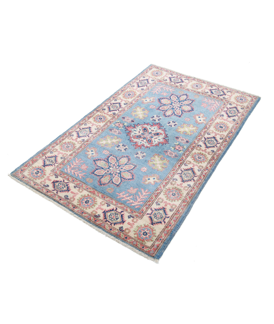 Kazak 2'11'' X 4'8'' Hand-Knotted Wool Rug 2'11'' x 4'8'' (88 X 140) / Blue / Ivory