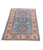 Kazak 2'11'' X 4'8'' Hand-Knotted Wool Rug 2'11'' x 4'8'' (88 X 140) / Blue / Ivory