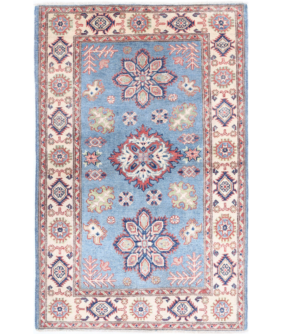 Kazak 2'11'' X 4'8'' Hand-Knotted Wool Rug 2'11'' x 4'8'' (88 X 140) / Blue / Ivory