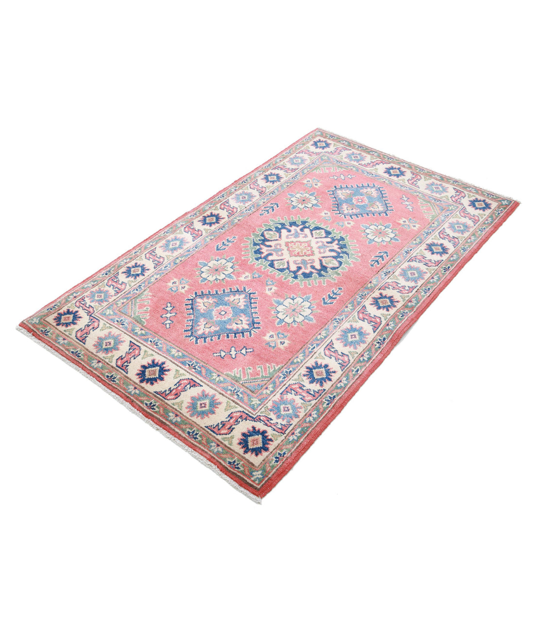 Kazak 3'1'' X 5'2'' Hand-Knotted Wool Rug 3'1'' x 5'2'' (93 X 155) / Red / Ivory