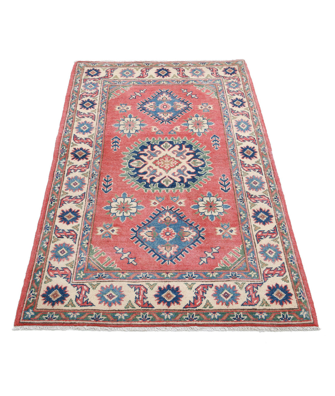 Kazak 3'1'' X 5'2'' Hand-Knotted Wool Rug 3'1'' x 5'2'' (93 X 155) / Red / Ivory