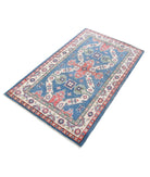 Kazak 3'0'' X 5'0'' Hand-Knotted Wool Rug 3'0'' x 5'0'' (90 X 150) / Blue / Ivory