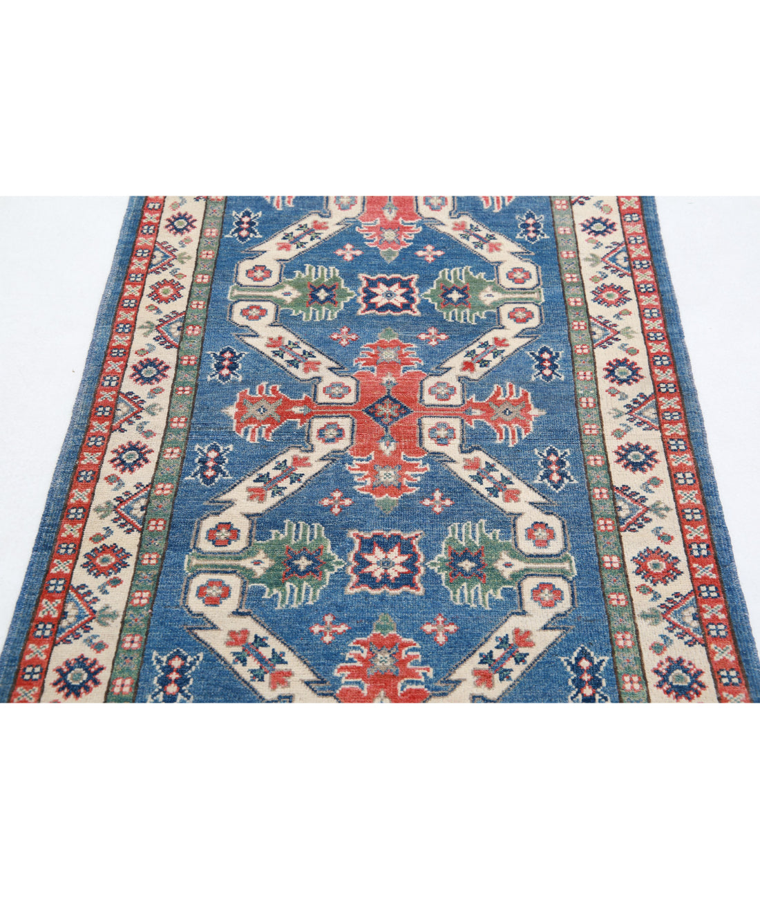 Kazak 3'0'' X 5'0'' Hand-Knotted Wool Rug 3'0'' x 5'0'' (90 X 150) / Blue / Ivory