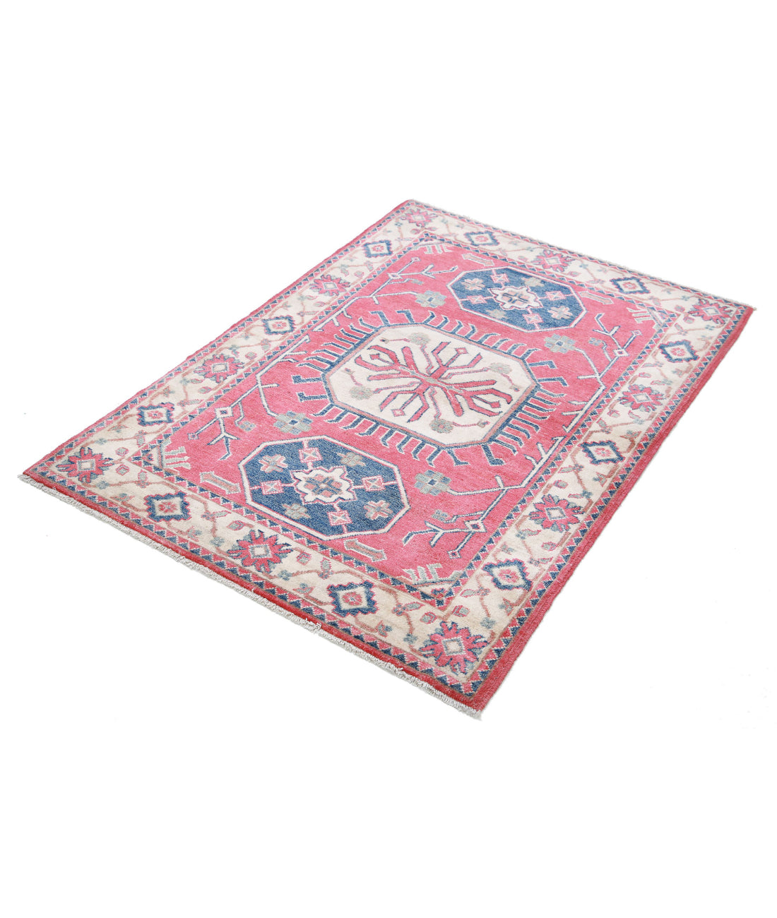 Kazak 3'3'' X 4'8'' Hand-Knotted Wool Rug 3'3'' x 4'8'' (98 X 140) / Red / Ivory