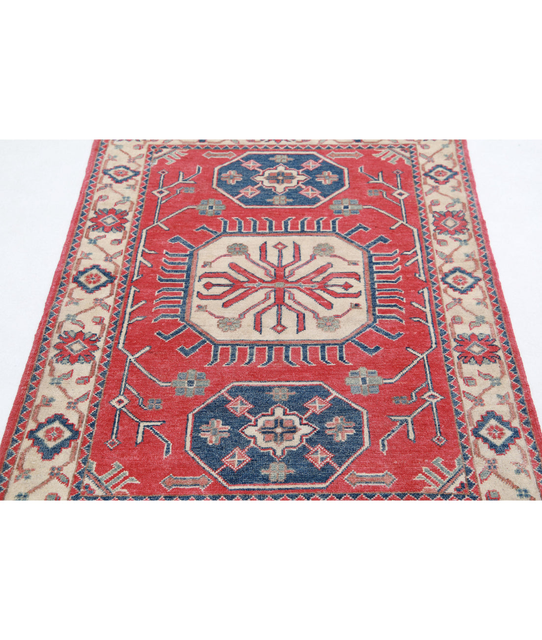 Kazak 3'3'' X 4'8'' Hand-Knotted Wool Rug 3'3'' x 4'8'' (98 X 140) / Red / Ivory