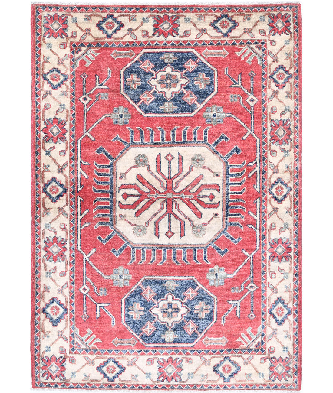 Kazak 3'3'' X 4'8'' Hand-Knotted Wool Rug 3'3'' x 4'8'' (98 X 140) / Red / Ivory