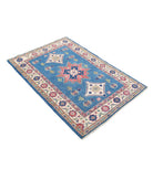 Kazak 3'2'' X 4'9'' Hand-Knotted Wool Rug 3'2'' x 4'9'' (95 X 143) / Blue / Ivory