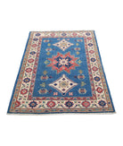 Kazak 3'2'' X 4'9'' Hand-Knotted Wool Rug 3'2'' x 4'9'' (95 X 143) / Blue / Ivory