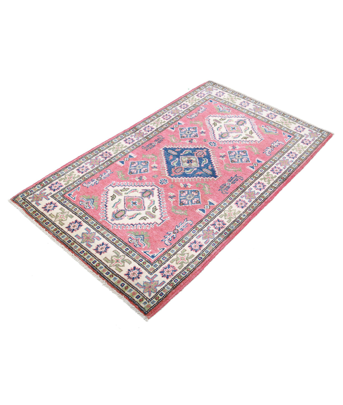 Kazak 3'0'' X 5'0'' Hand-Knotted Wool Rug 3'0'' x 5'0'' (90 X 150) / Red / Ivory