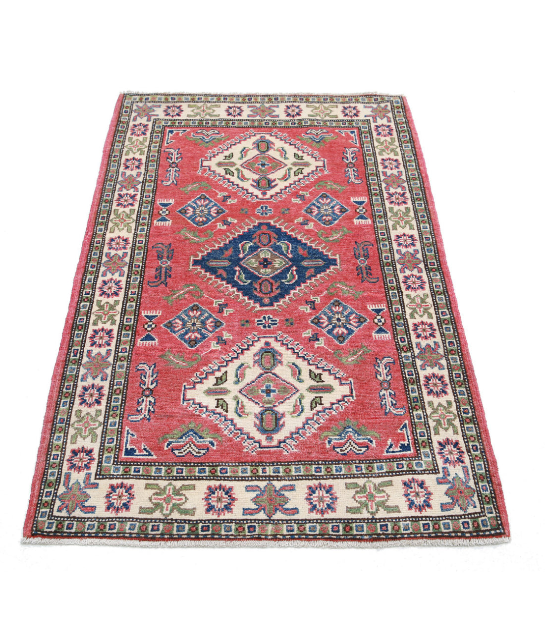 Kazak 3'0'' X 5'0'' Hand-Knotted Wool Rug 3'0'' x 5'0'' (90 X 150) / Red / Ivory