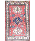 Kazak 3'0'' X 5'0'' Hand-Knotted Wool Rug 3'0'' x 5'0'' (90 X 150) / Red / Ivory