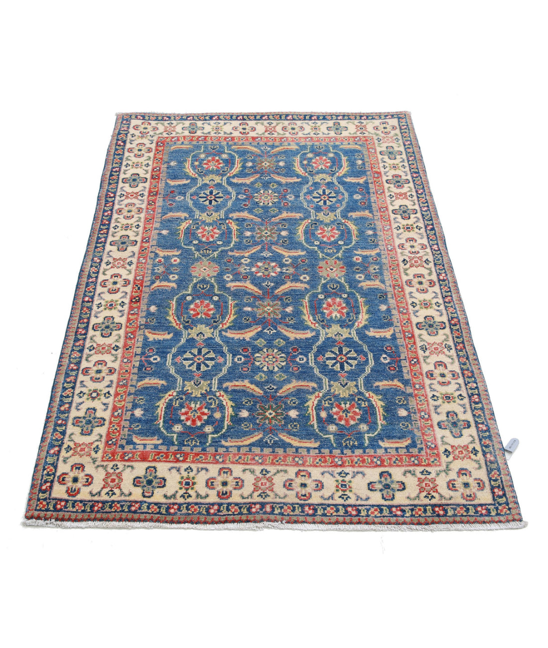 Kazak 3'2'' X 4'9'' Hand-Knotted Wool Rug 3'2'' x 4'9'' (95 X 143) / Blue / Ivory