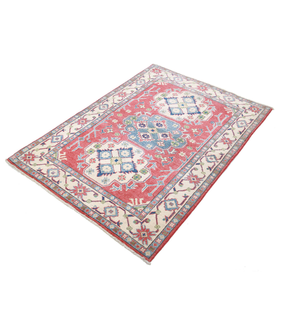 Kazak 3'6'' X 4'11'' Hand-Knotted Wool Rug 3'6'' x 4'11'' (105 X 148) / Red / Ivory