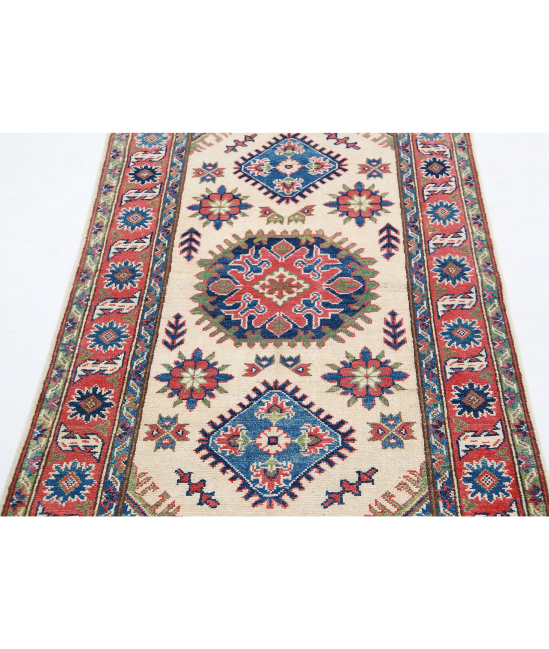 Kazak 2'10'' X 4'11'' Hand-Knotted Wool Rug 2'10'' x 4'11'' (85 X 148) / Ivory / Red