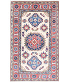 Kazak 2'10'' X 4'11'' Hand-Knotted Wool Rug 2'10'' x 4'11'' (85 X 148) / Ivory / Red