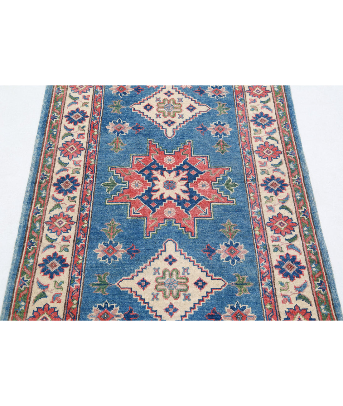 Kazak 3'2'' X 4'10'' Hand-Knotted Wool Rug 3'2'' x 4'10'' (95 X 145) / Blue / Ivory