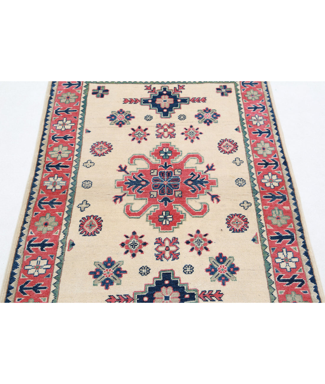 Kazak 3'2'' X 4'9'' Hand-Knotted Wool Rug 3'2'' x 4'9'' (95 X 143) / Ivory / Red