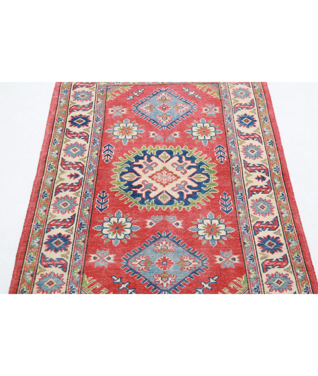 Kazak 3'0'' X 4'8'' Hand-Knotted Wool Rug 3'0'' x 4'8'' (90 X 140) / Red / Ivory