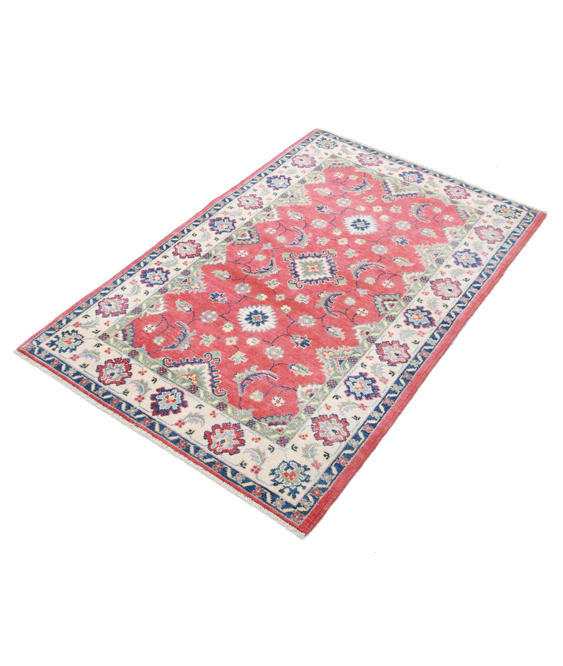 Kazak 3'4'' X 4'9'' Hand-Knotted Wool Rug 3'4'' x 4'9'' (100 X 143) / Red / Ivory