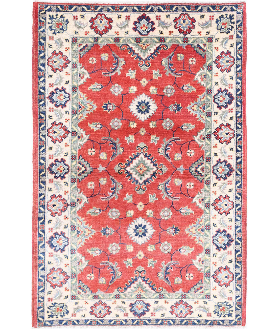 Kazak 3'4'' X 4'9'' Hand-Knotted Wool Rug 3'4'' x 4'9'' (100 X 143) / Red / Ivory