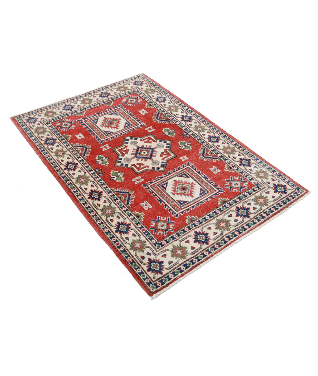 Kazak 3'4'' X 4'9'' Hand-Knotted Wool Rug 3'4'' x 4'9'' (100 X 143) / Red / Ivory